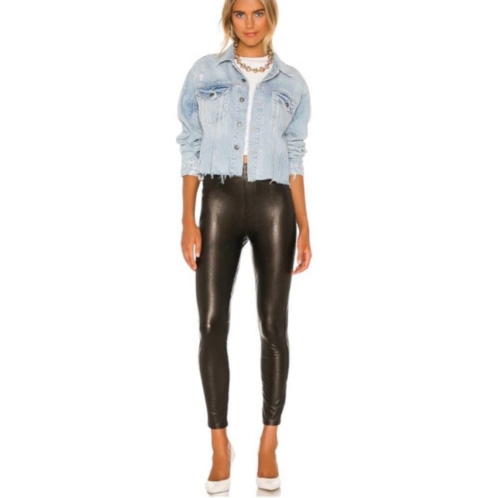 Spanx Black Leather Like High Rise Ankle Skinny Leg Pull On Slimming Pant L - Picture 2 of 8